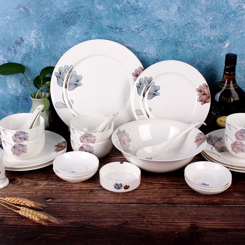 简单爱29头餐具 碟碗盘套装 骨质瓷 釉上彩陶瓷餐具